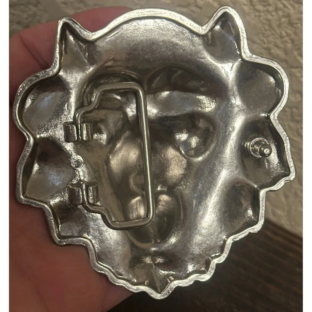 Lion Head Belt Buckle Silver Tone Metal 3D Sculpted Animal Design Mens Fierce